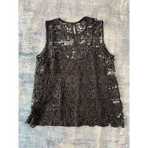 Who What Wear Sheer Black 2 Layer Top w Floral Lace Blouse Large